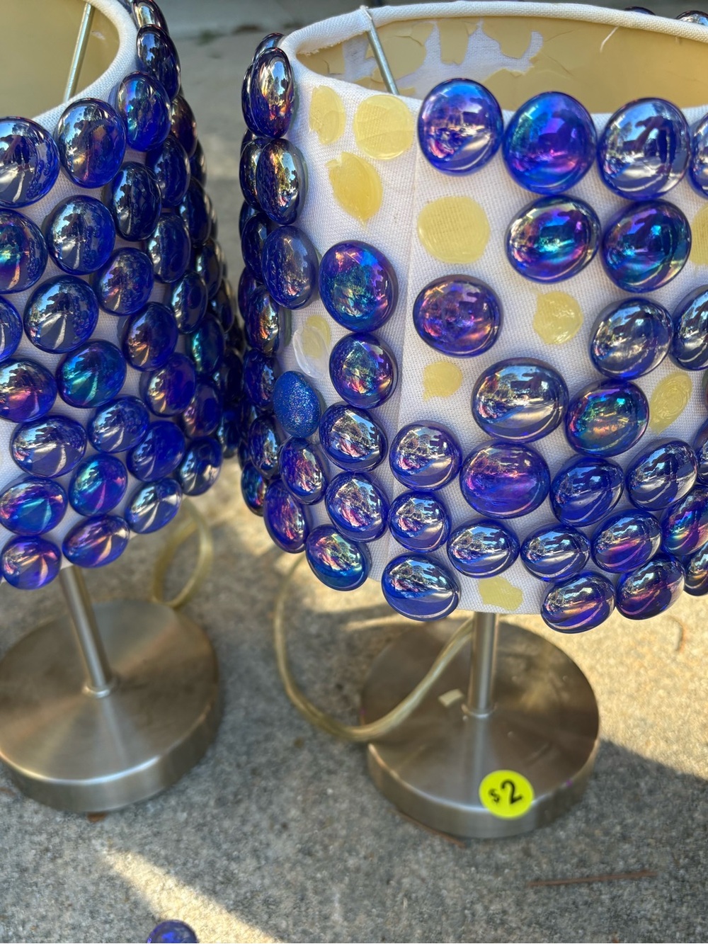 Handcrafted Blue Iridescent Beaded Table Lamp Shade - Brand